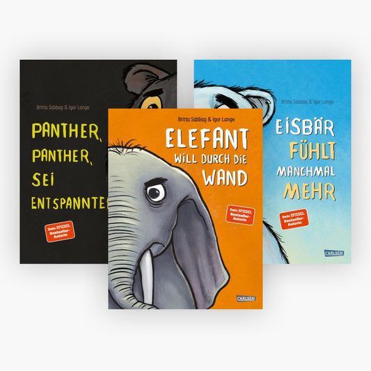 Elefant will durch die Wand + Panther, Panther, sei entspannter + Eisbär fühlt manchmal mehr + 1 exklusives Postkartenset