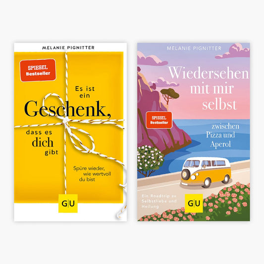 Es ist ein Geschenk, dass es dich gibt + Wiedersehen mit mir selbst zwischen Pizza und Aperol + 1 exklusives Postkartenset