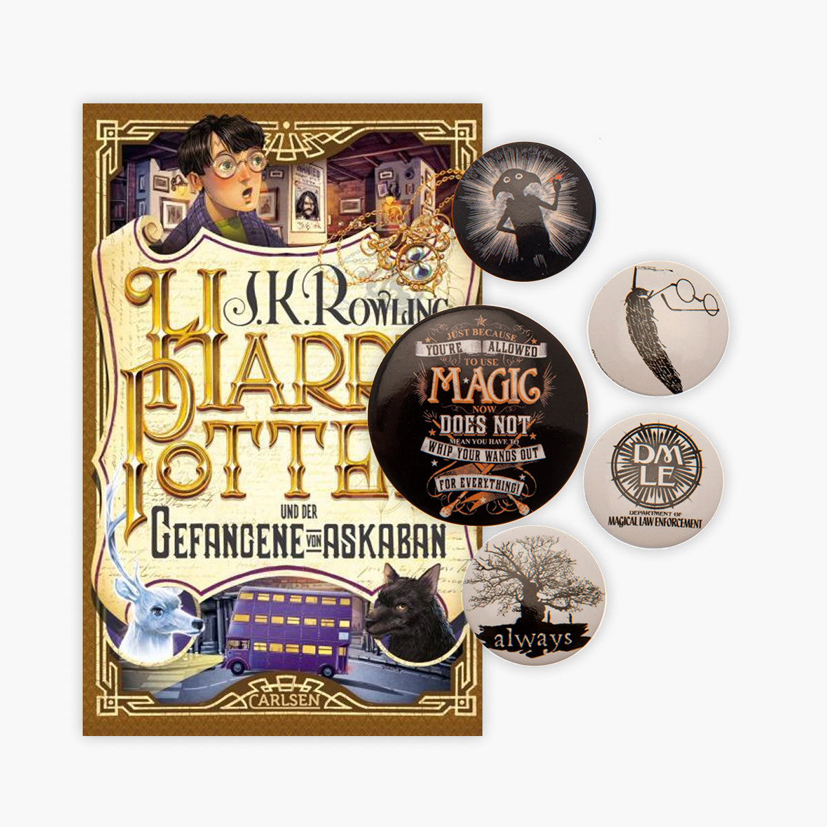Carlsen Verlag Harry Potter und der Gefangene von Askaban (3 Band, Gebundene Ausgabe) + 1x Original Harry Potter Button