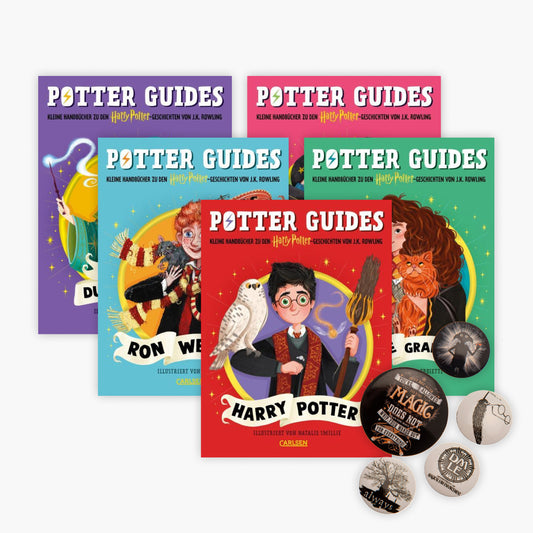 Das Harry Potter Guide-Set: Harry, Ron, Hermine, Dumbledore und Luna + 1 original Harry Potter Button