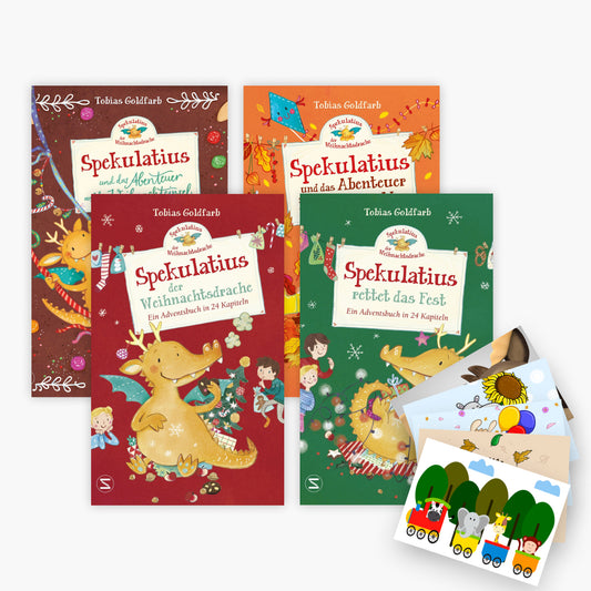 Spekulatius, der Weihnachtsdrache in 4 Bänden + 1 exklusives Postkartenset