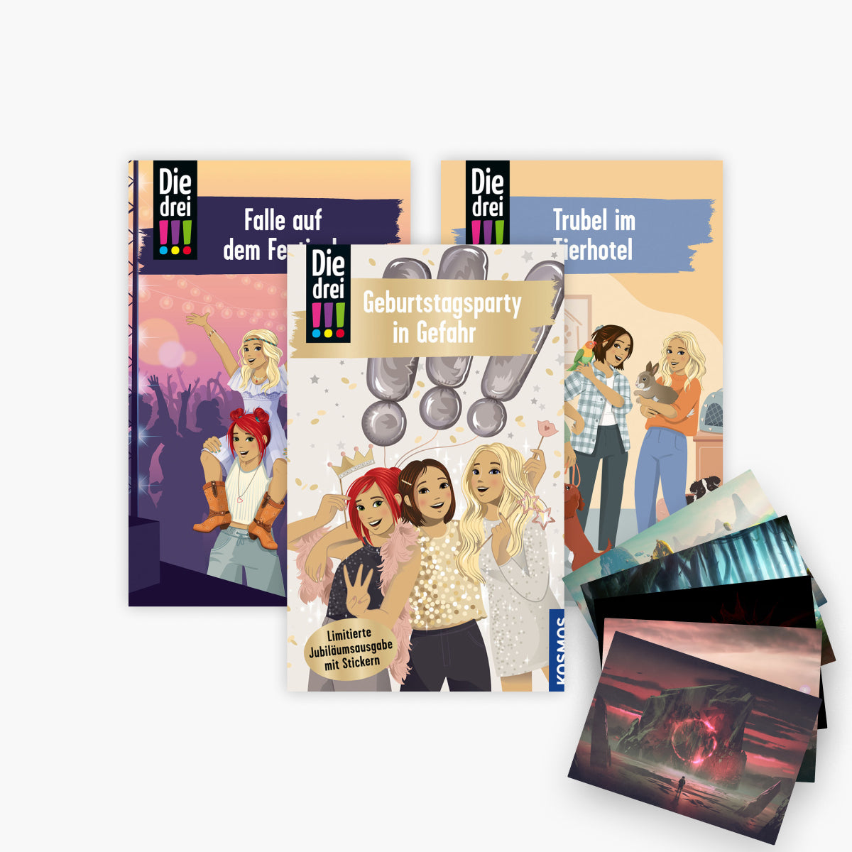 Die drei !!! - Spannende Detektivabenteuer Band 117-119 + 1 exklusives Postkartenset