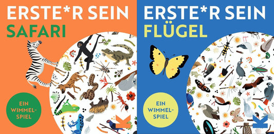 Erste*r sein! Safari + Flügel - Wimmel-Suchspiele Set + 1 exklusives Postkartenset