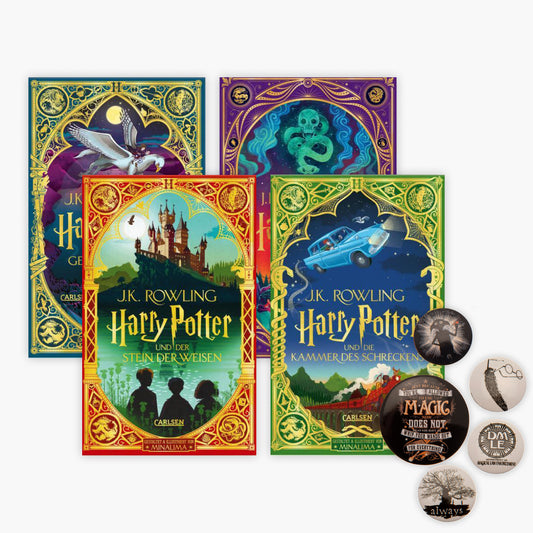 Harry Potter 3D-Papierkunst-Edition Band 1-4 plus 1 original Harry Potter Badge Pack