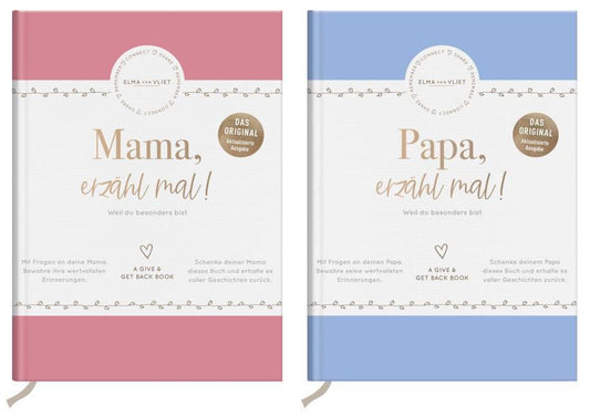 Geschenkset der Erzähl mal-Reihe: Mama, erzähl mal + Papa, erzähl mal inkl. Postkartenset