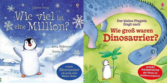 Der-kleine-Pinguin-fragt-nach-Reihe: Wie viel ist eine Million + Wie groß waren Dinosaurier + plus 1 exklusives Postkartenset
