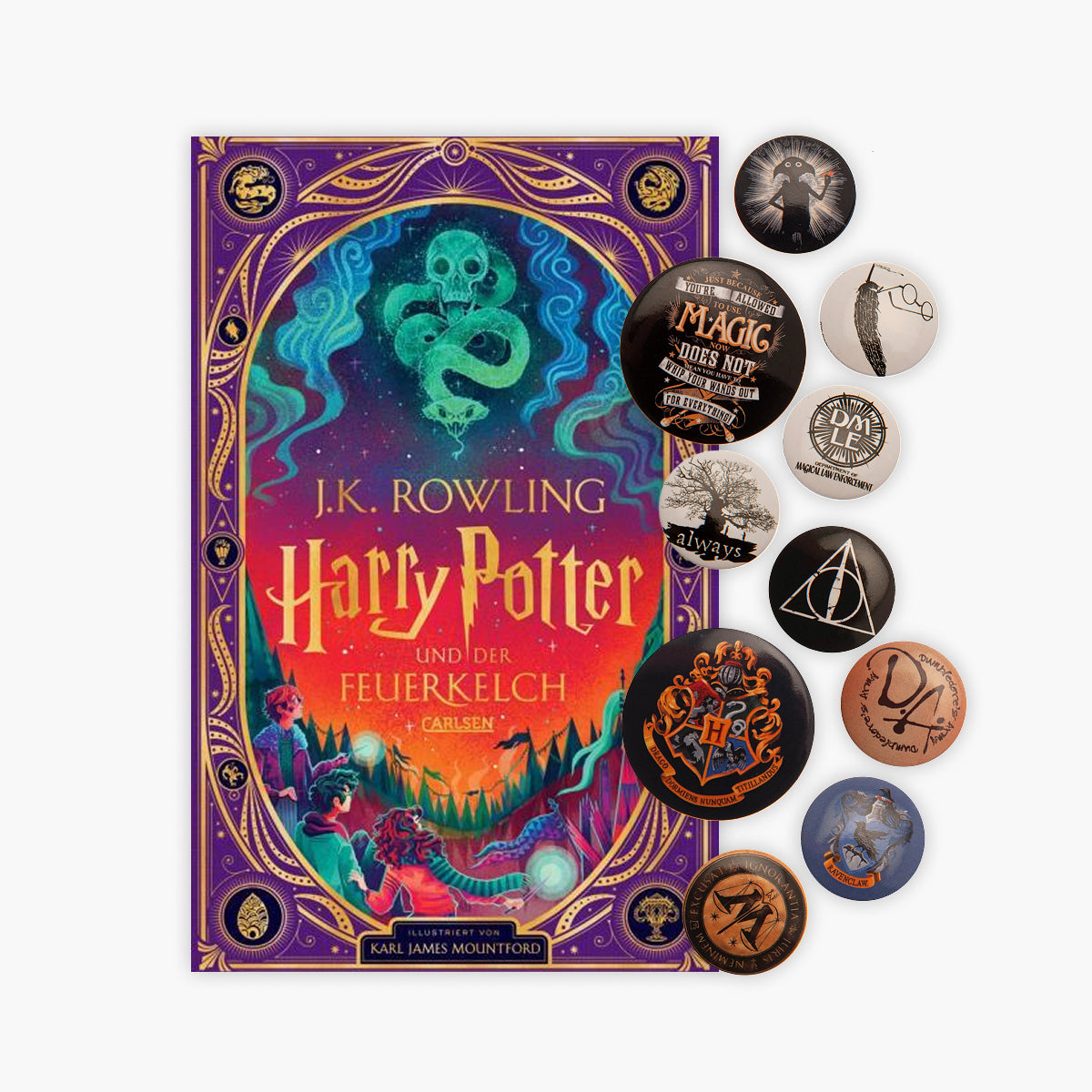 Harry Potter und der Feuerkelch: farbig illustrierte Prachtausgabe mit Goldprägung und Pop-Up-Elementen + 1 original Harry Potter Button