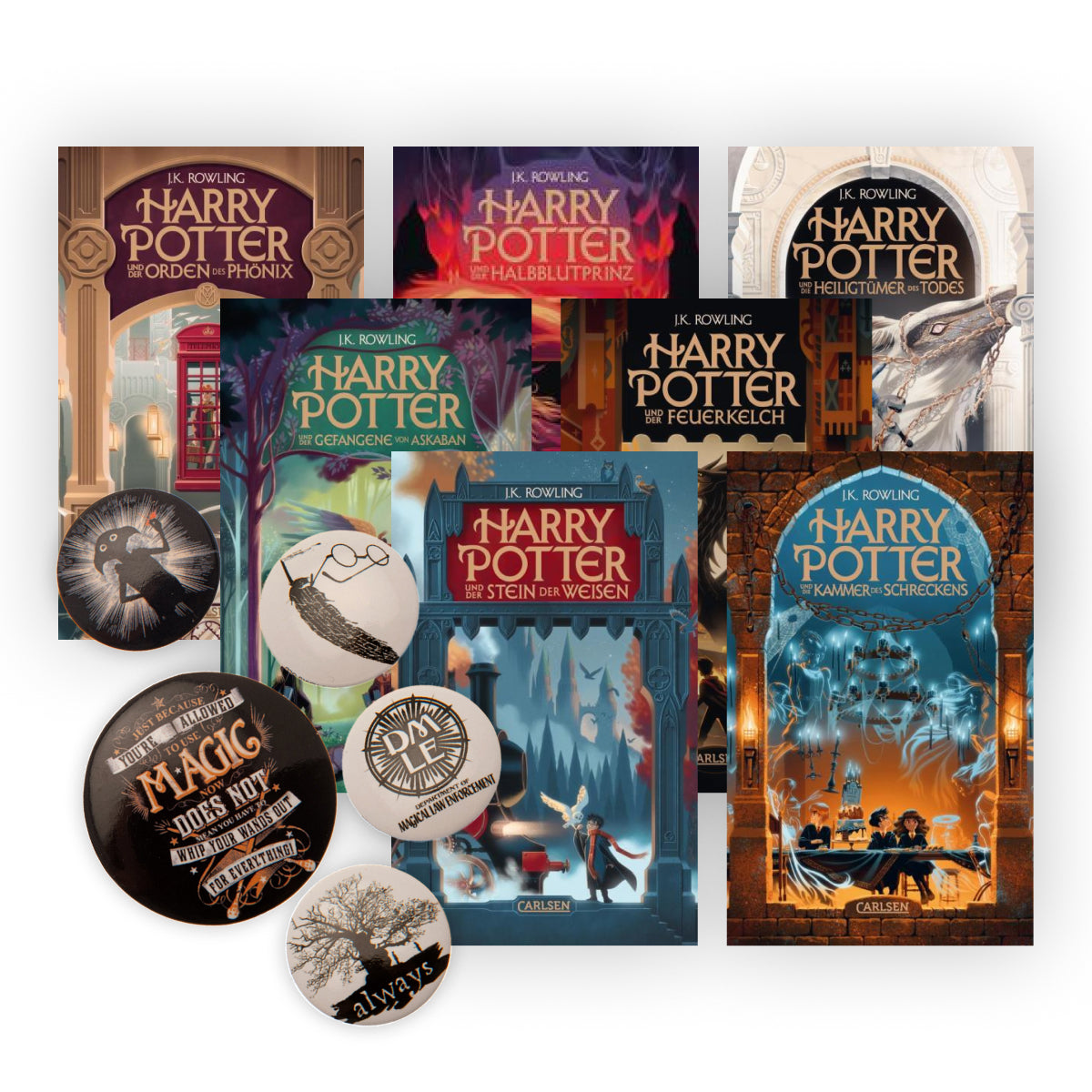 Das große Harry Potter-Set Band 1-7 in der Neuausgabe + 1 Button Badge Pack
