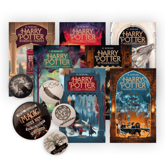 Das große Harry Potter-Set Band 1-7 in der Neuausgabe + 1 Button Badge Pack