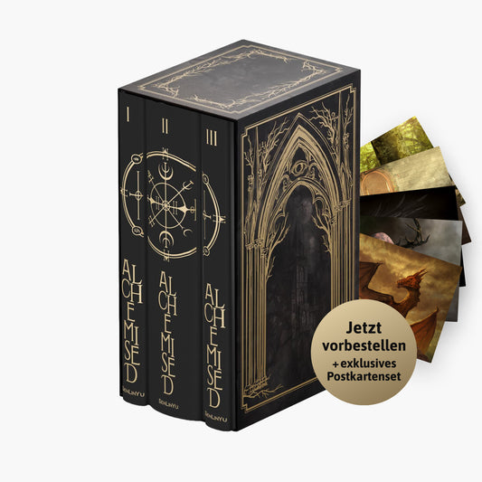 Alchemised als hochwertige Schmuckausgabe im Schuber + 1 exklusives Postkartenset