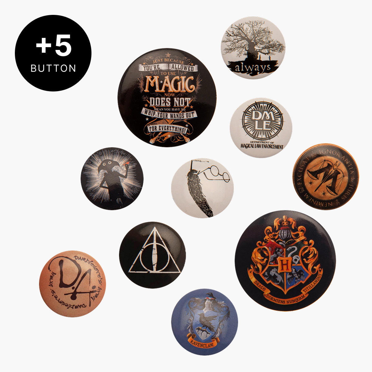 Harry Potter alle 7 Bände in der Jubiläumsausgabe (Hardcover) + 1 original Harry Potter Button Badge Pack