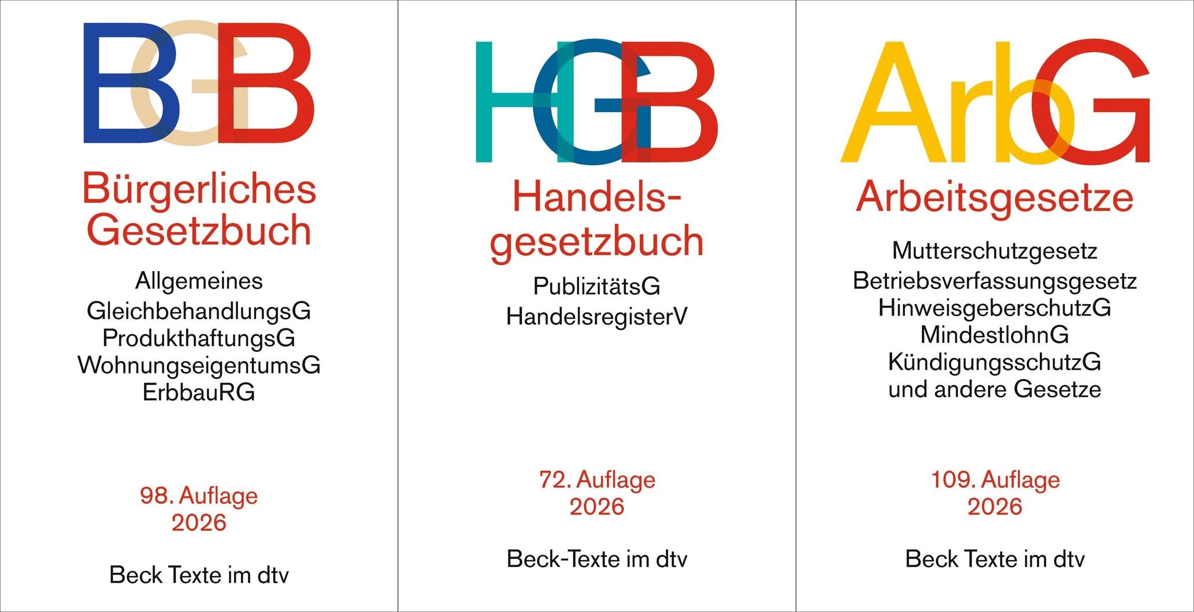 BGB + HGB + ArbG in der je aktuellen Auflagen im Set + exklusive Sticky Notes