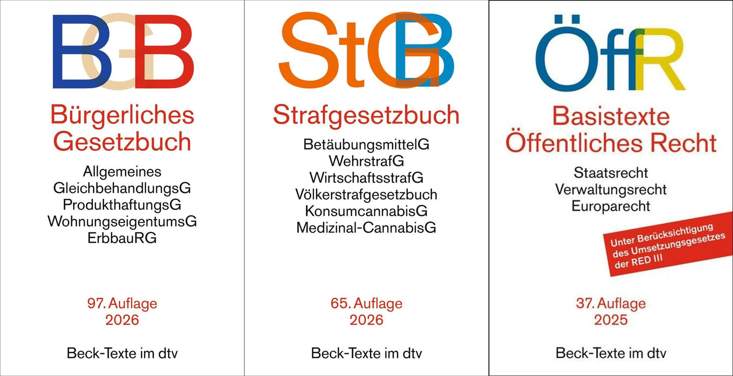 BGB / StGB / ÖffR in der je aktuellen Auflage im Set + exklusive Sticky Notes