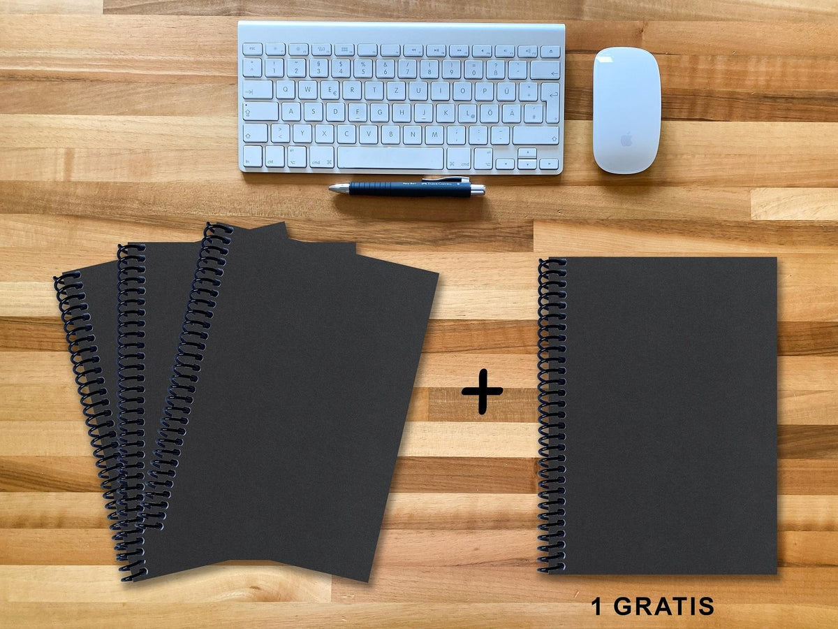 A 4 Notizbuch - Set, 3+1 gratis, Luxury 80 Seiten SCHWARZ ONYX GLITTER-OPTIK, to do