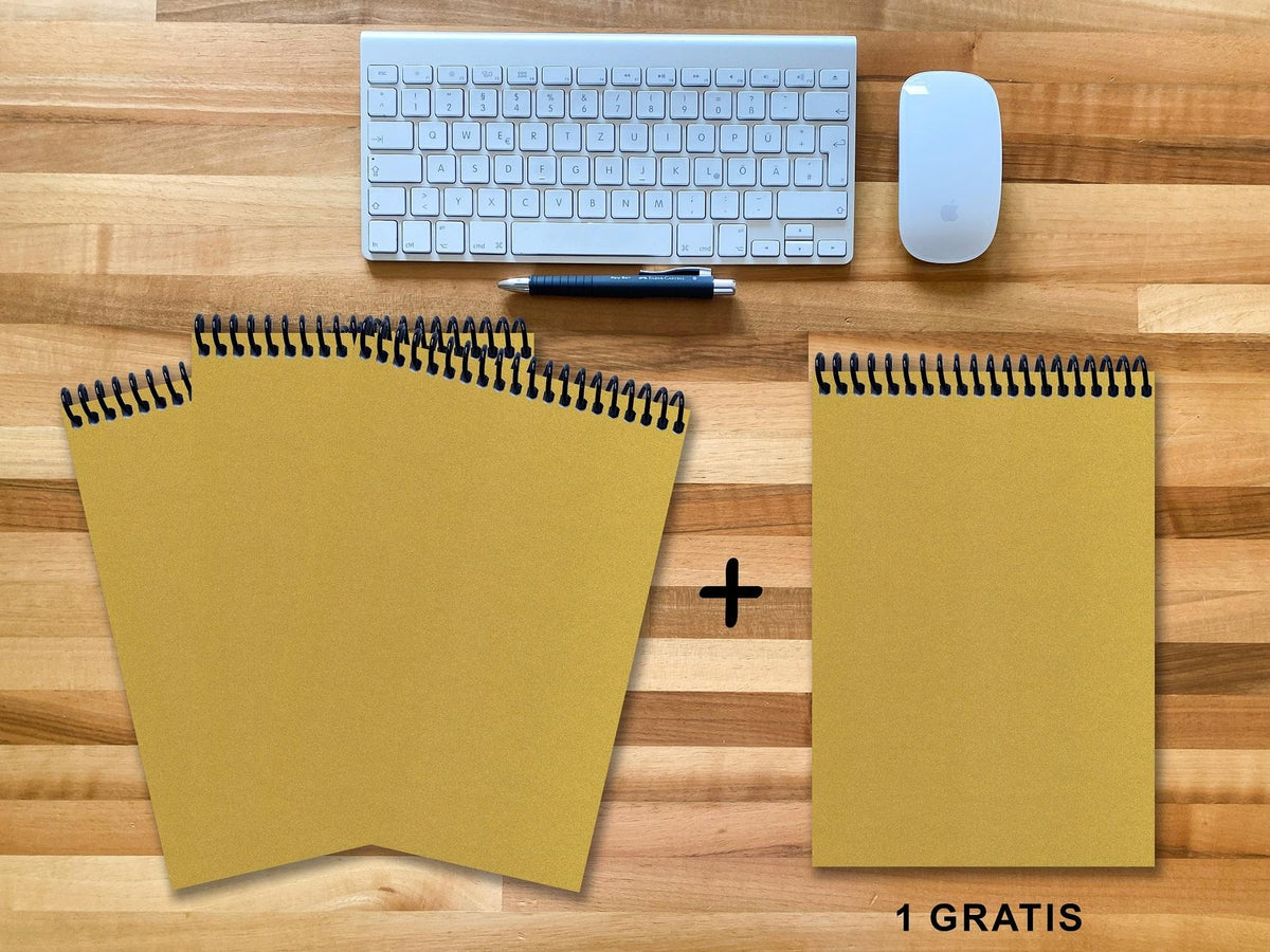 A 4 Notizblock - Set, 3+1 gratis, Luxury 80 Seiten GOLD GMUND SHIMMER, punktiert 5x5mm