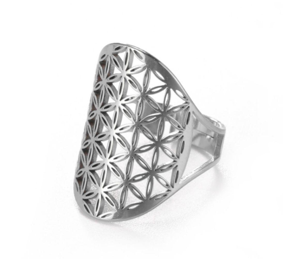 Ring \"Blume des Lebens\" Edelstahl offen verstellbar