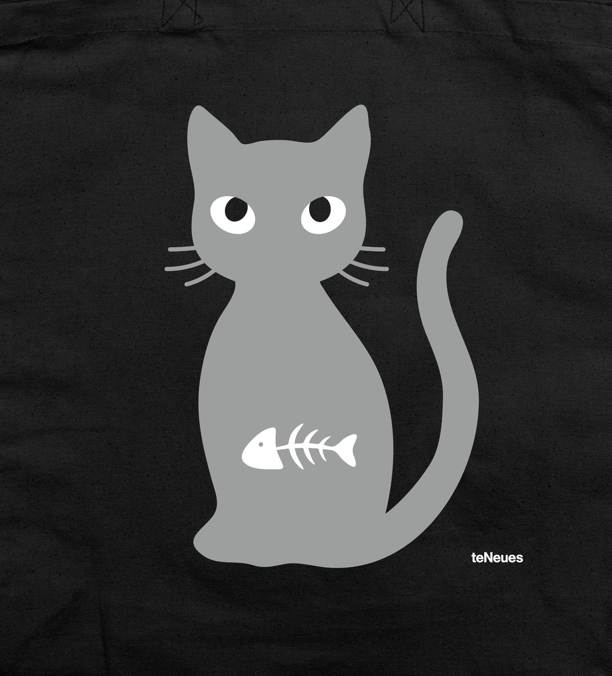 Katze mit Fisch, schwarz