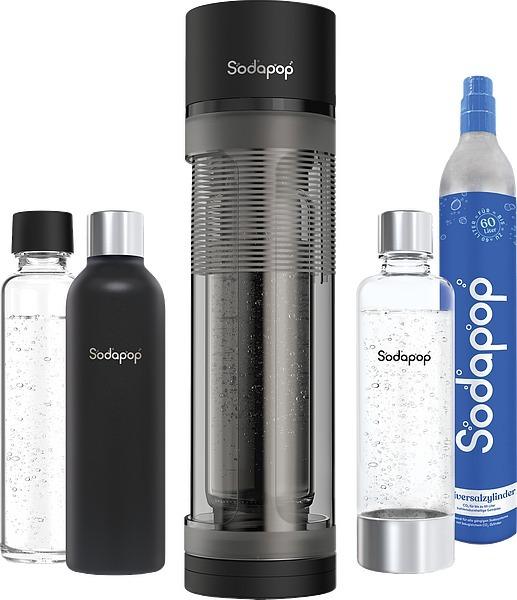 SODAPOP Wassersprudler Logan mit Glasflasche, PET Flasche, Edelstahlflasche + CO2-Zylinder