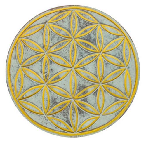 Wandornament \"Saat des Lebens\" MDF whitewashed/gold bemalt, 20 cm