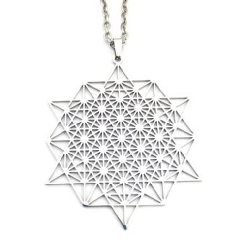 Halskette \"64 Stern Tetraeder\" Edelstahl 6x5cm mit 60cm Edelstahlkette