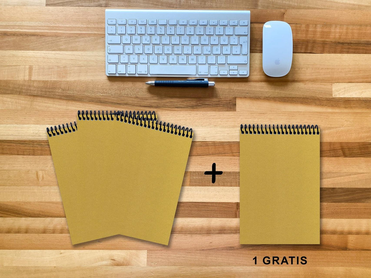 A 5 Notizblock - Set, 3+1 gratis, Luxury 80 Seiten GOLD GMUND SHIMMER, kariert 5x5mm