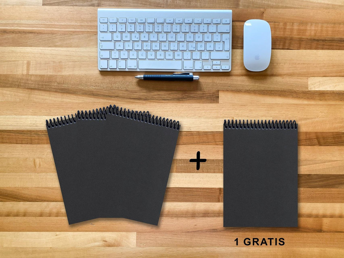 A 5 Notizblock - Set, 3+1 gratis, Luxury 80 Seiten SCHWARZ ONYX GLITTER-OPTIK, punktiert 20x20mm