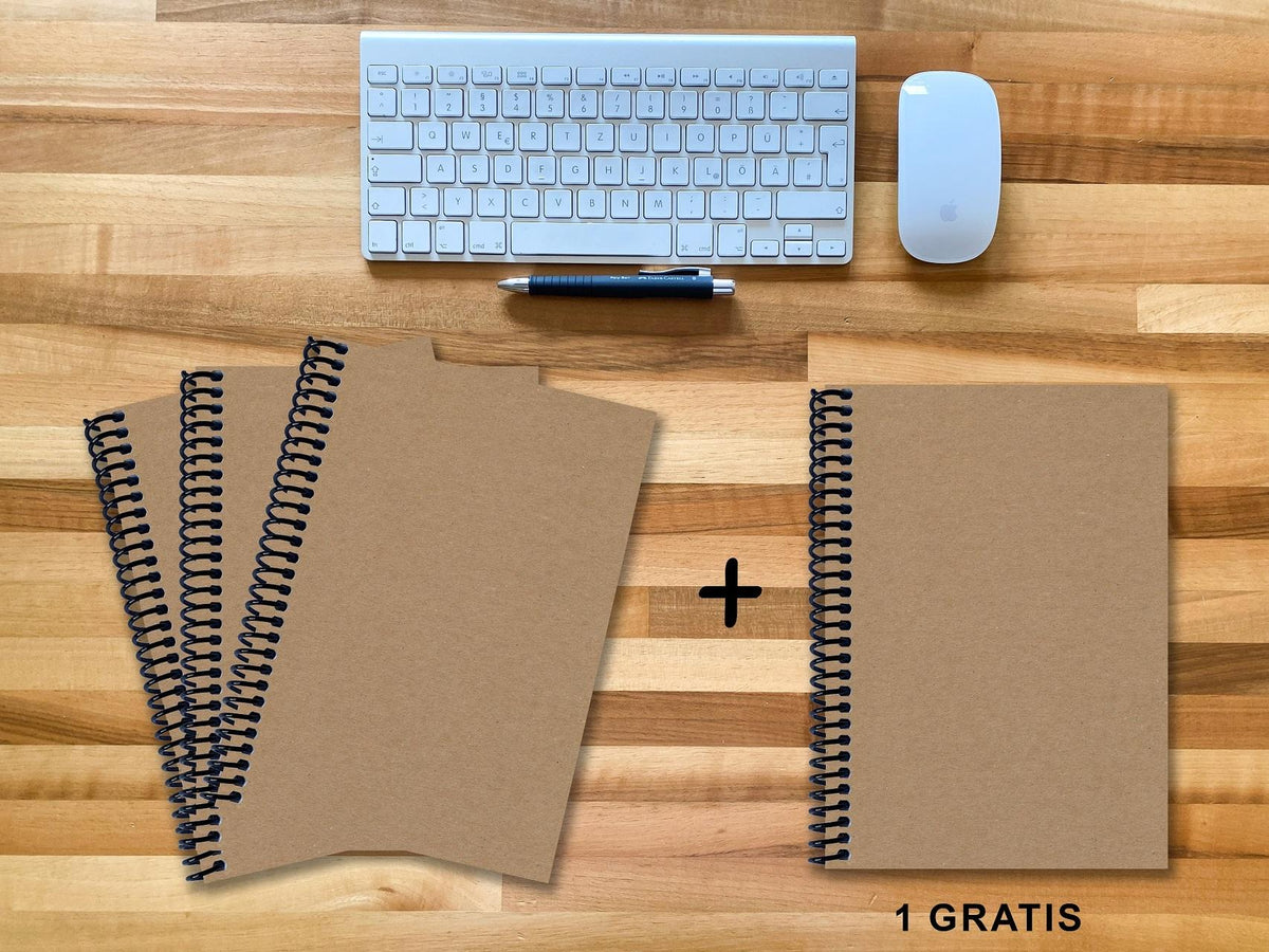 A 4 Notizbuch - Set, 3+1 gratis, Luxury 80 Seiten MUSKAT Designerecycling, kariert 10x10mm