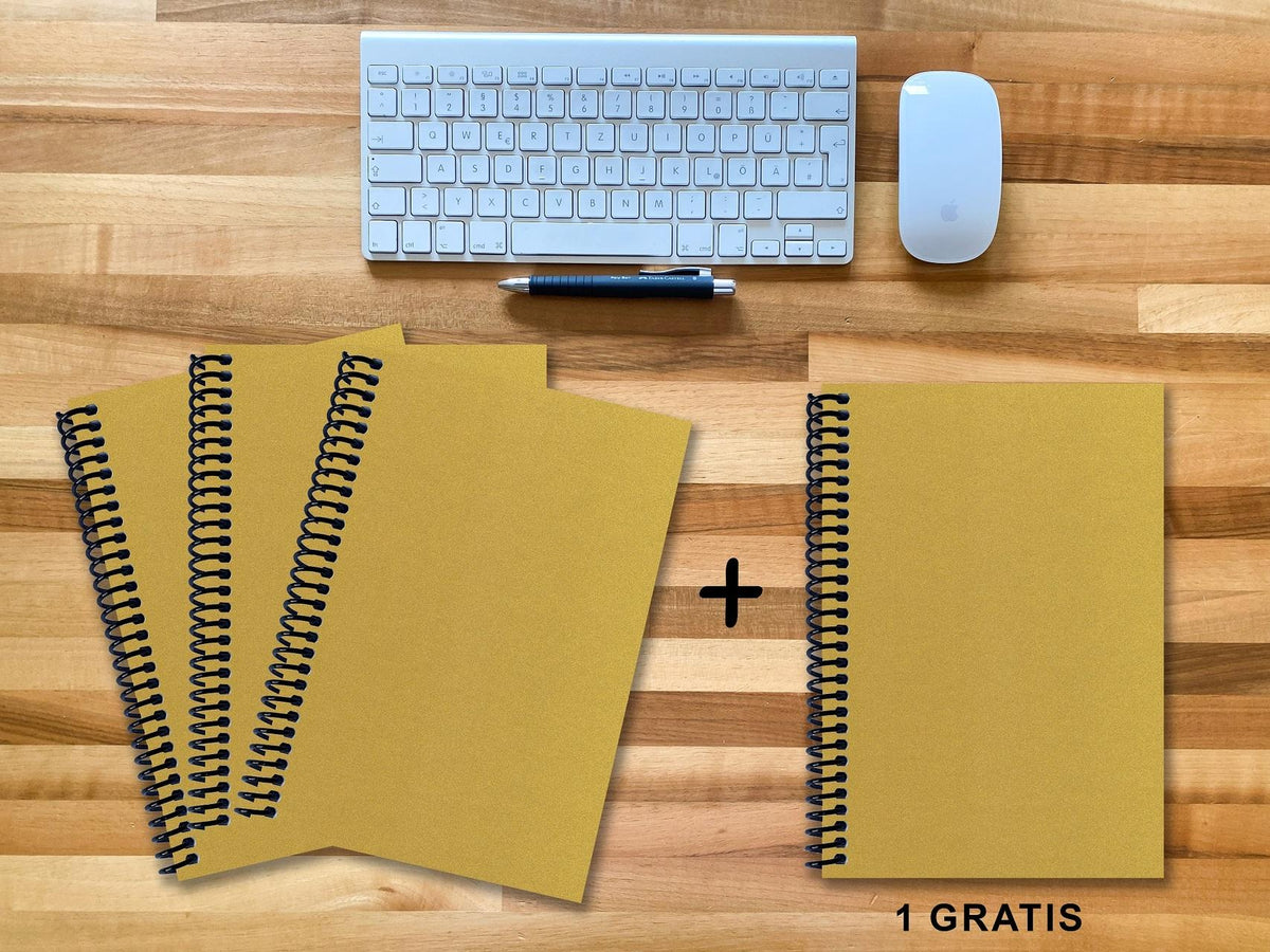 A 4 Notizbuch - Set, 3+1 gratis, Luxury 80 Seiten GOLD GMUND SHIMMER, punktiert 10x10mm