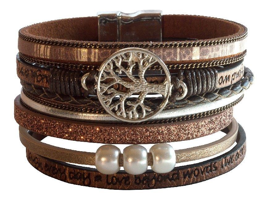 Armband \"Baum des Lebens\" Kunstleder braun, Metall silberfarben