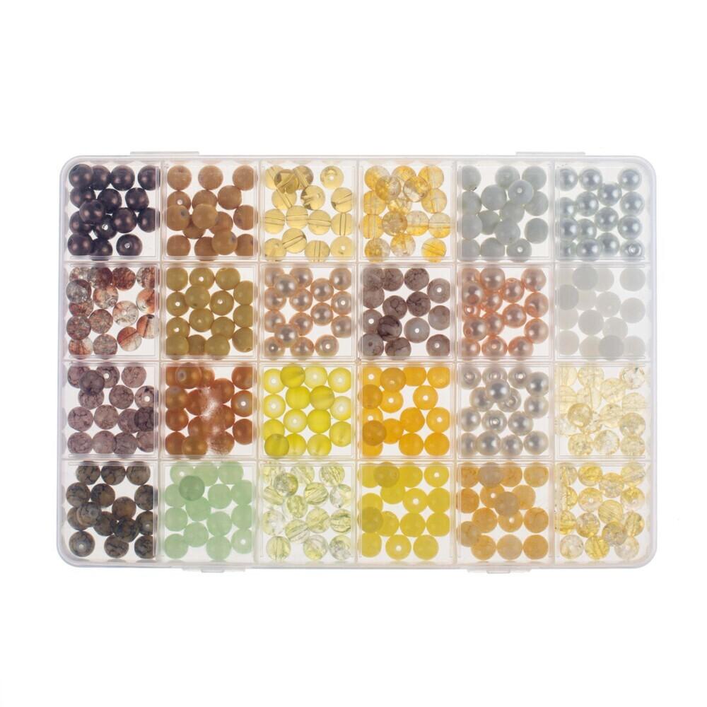 Glasperlen-Schmuckset weiss/gelb sortiert