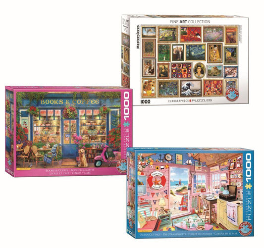 Puzzle 3er-Pack (Books/FineArt/Ocean Cottage)