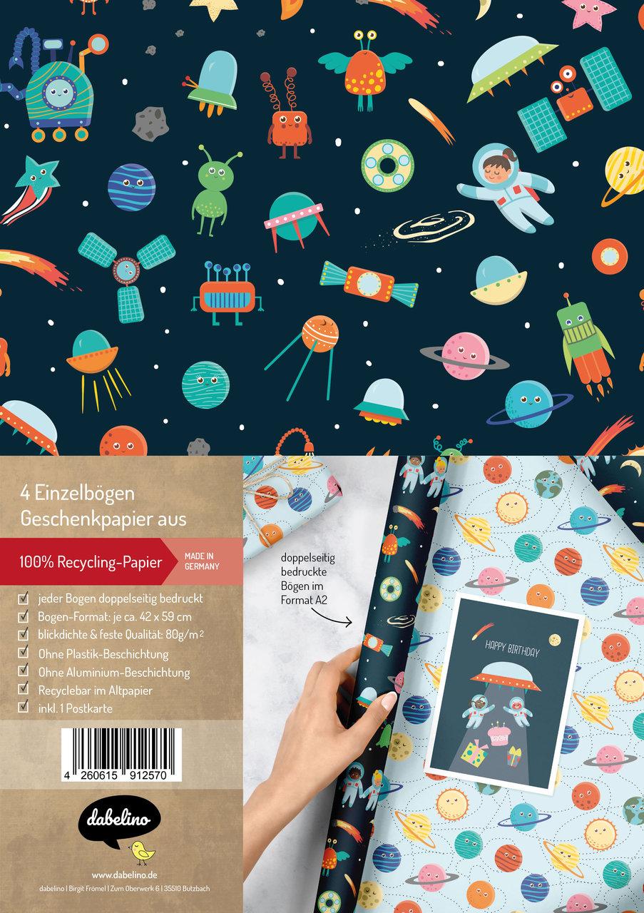 Geschenkpapier-Set für Kinder: Weltall (Astronauten, Raketen, Weltraum)