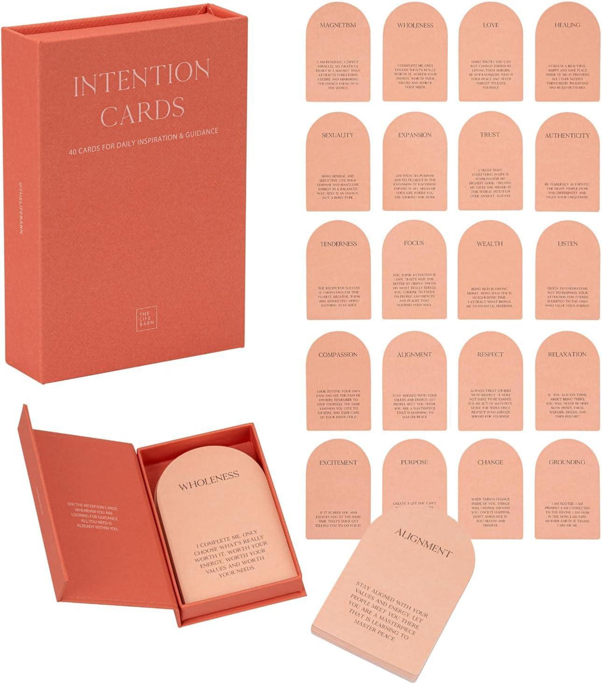 The Life Barn 40 Intention & Orakelkarten Affirmationskarten in hochwertiger Leinenbox
