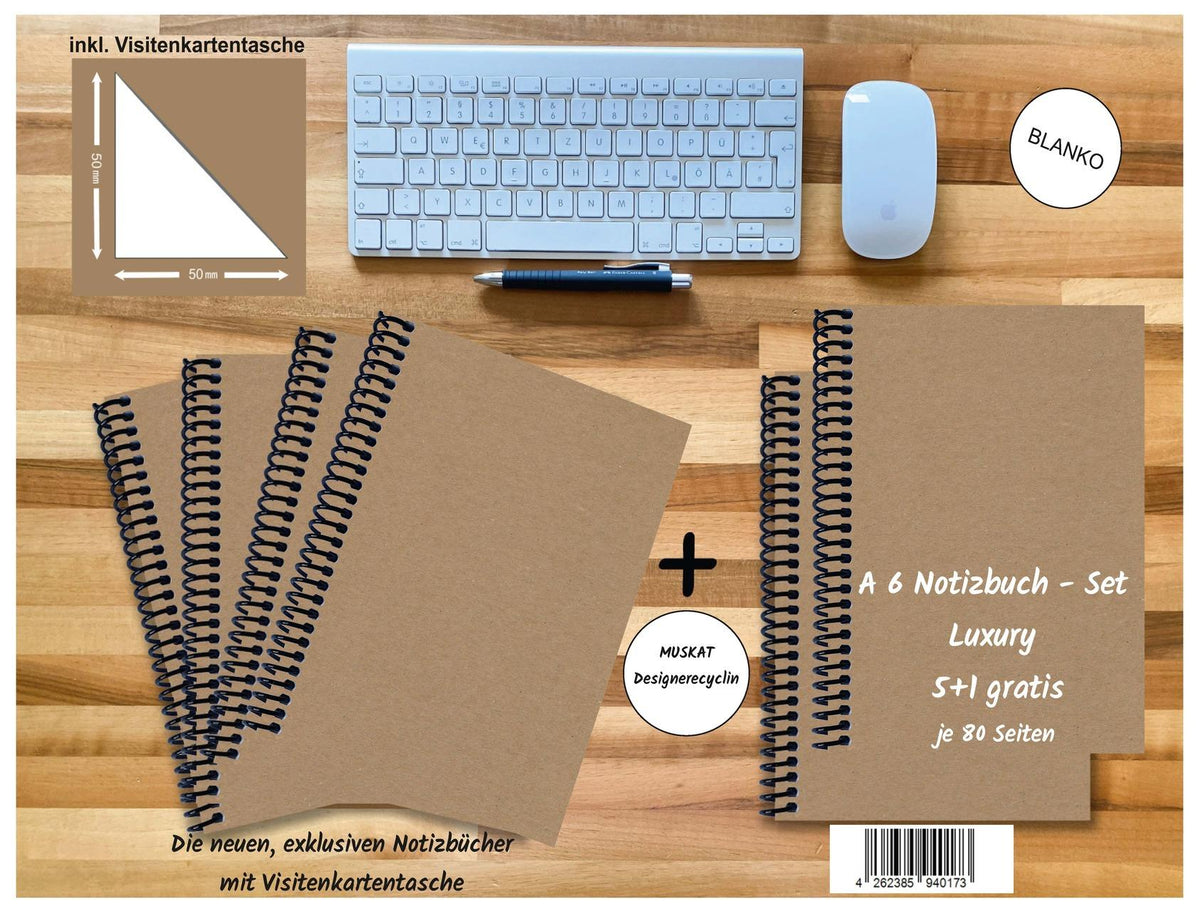 A 6 Notizbuch - Set, 4+2 gratis, Luxury 80 Seiten MUSKAT Designerecycling, blanko