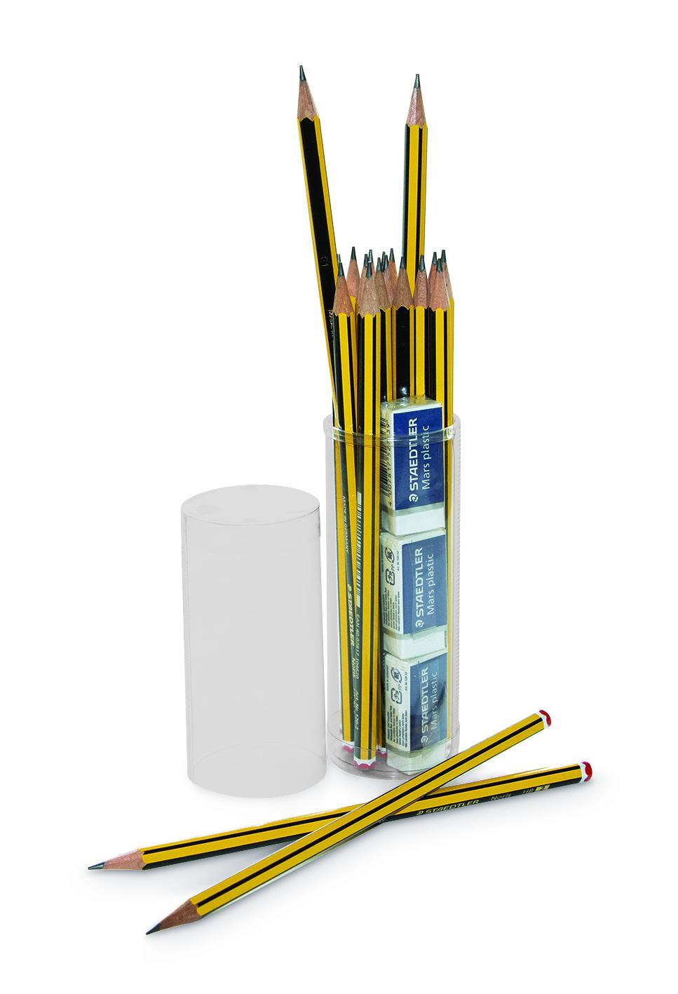 20 Bleistifte + 3 Radierer Marke \"Staedtler\" in Klarsichtbox