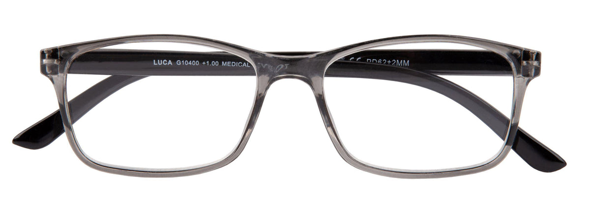 Lesebrille LUCA, grau-schwarz, +2.00 dpt mit Etui