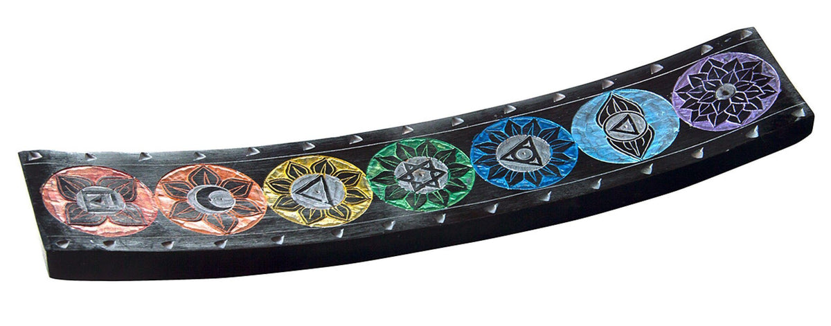Räucherstäbchenhalter \"7 Chakren\" Black Stone graviert 25 x 5 cm