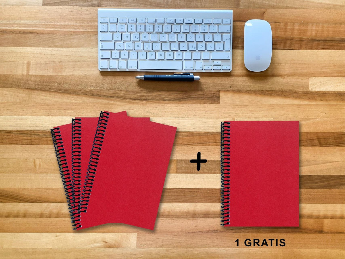 A 5 Notizbuch - Set, 3+1 gratis, Luxury 80 Seiten ROT JUPITER GLITTER-OPTIK, punktiert 10x10mm
