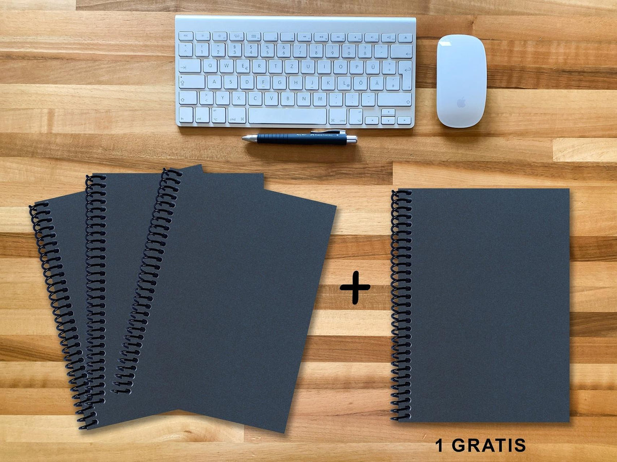 A 4 Notizbuch - Set, 3+1 gratis, Luxury 80 Seiten BLAU NEW LAPISLAZULI GLITTER-OPTIK, kariert 5x5mm