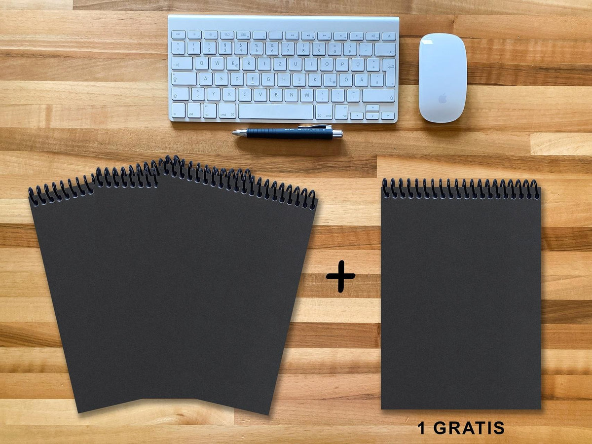 A 4 Notizblock - Set, 3+1 gratis, Luxury 80 Seiten SCHWARZ ONYX GLITTER-OPTIK, punktiert 5x5mm