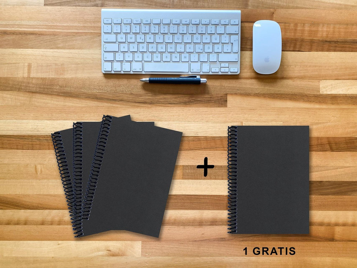 A 5 Notizbuch - Set, 3+1 gratis, Luxury 80 Seiten SCHWARZ ONYX GLITTER-OPTIK, liniert