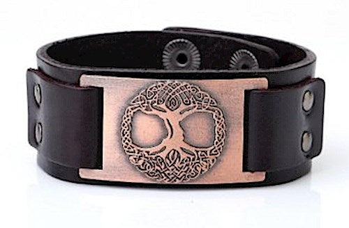 Armband \"Baum des Lebens\" Leder, braun, Metalllegierung, bronzefarben