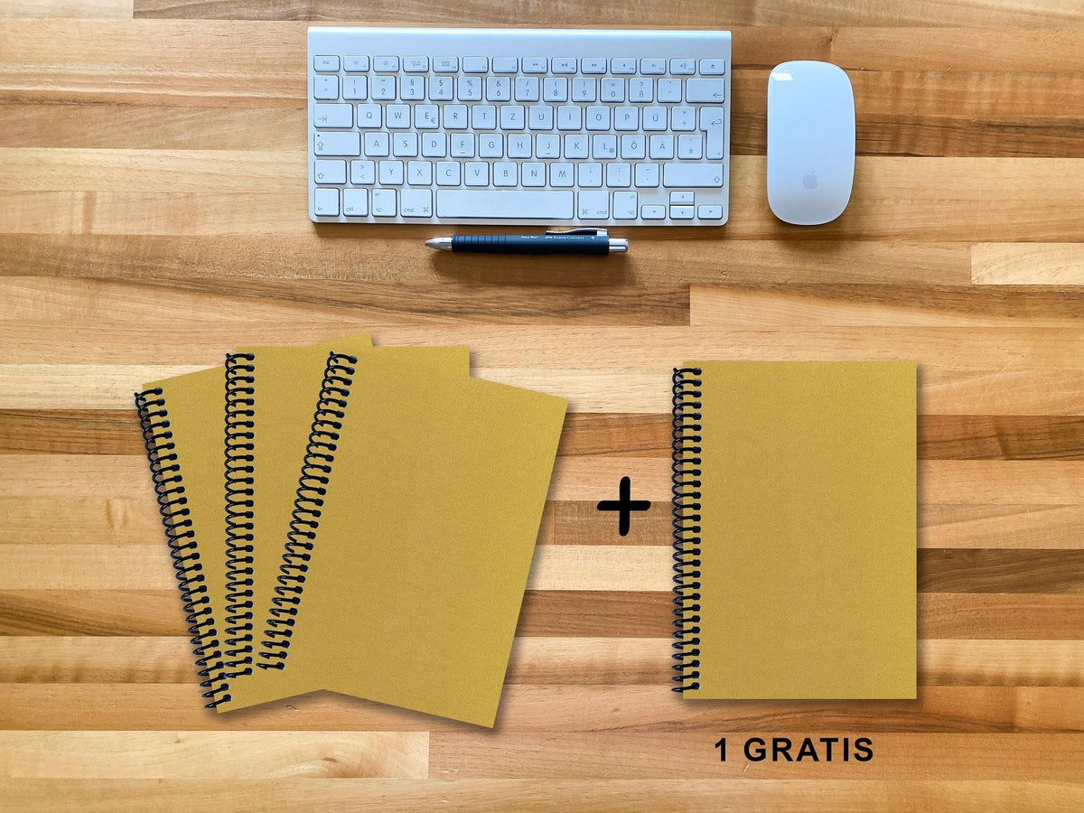 A 5 Notizbuch - Set, 3+1 gratis, Luxury 80 Seiten GOLD GMUND SHIMMER, to do
