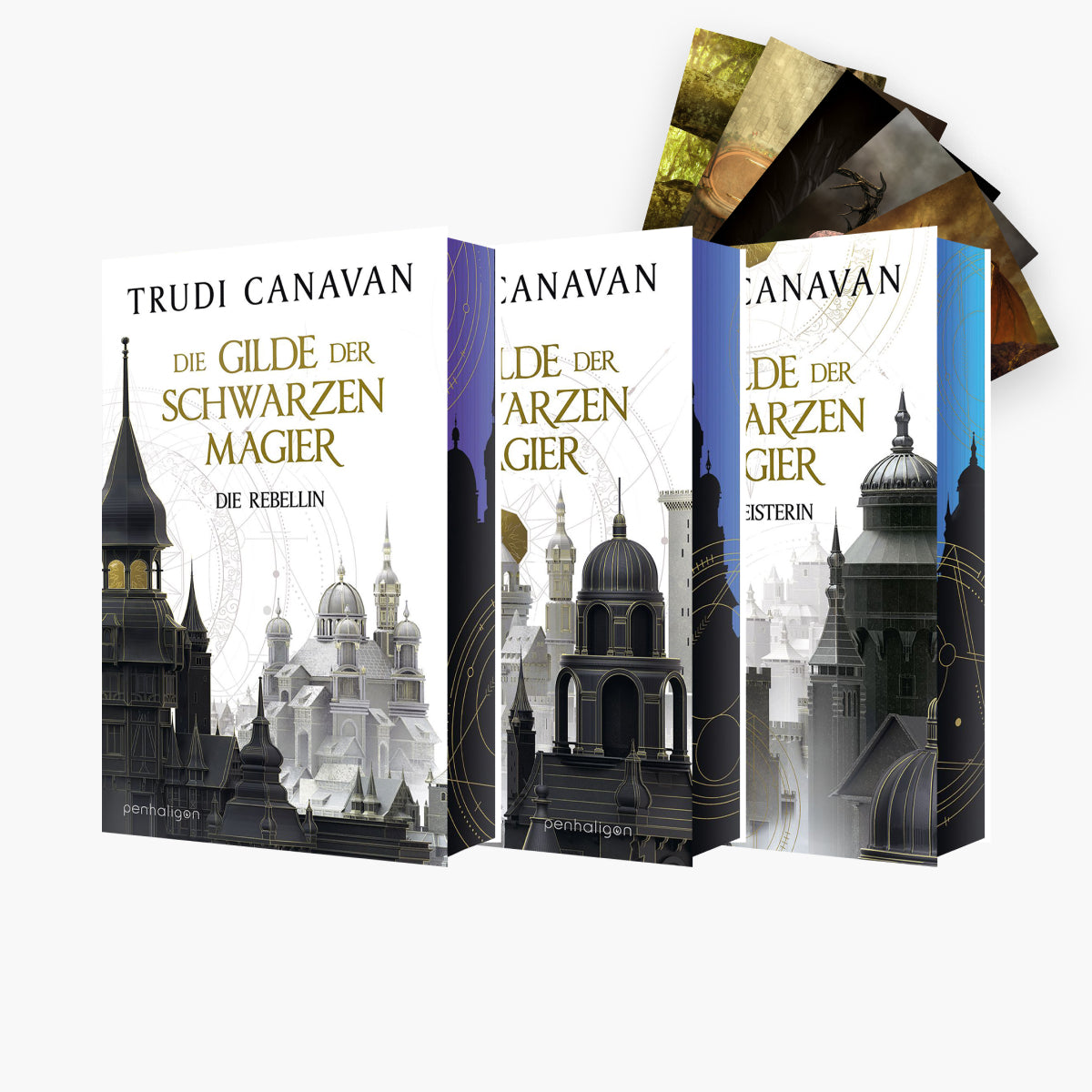Die Gilde der Schwarzen Magier von Trudi Canavan – limitierte Farbschnitt-Edition Band 1–3 bei Buchserien.de mit exklusivem Postkartenset kaufen
