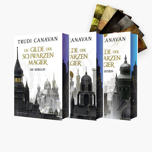 Die Gilde der Schwarzen Magier von Trudi Canavan – limitierte Farbschnitt-Edition Band 1–3 bei Buchserien.de mit exklusivem Postkartenset kaufen
