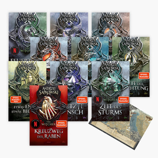 Die große Hexer-Saga von Andrzej-Sapkowski - Komplettset Band 1-10 bei Buchserien.de mit exklusiver Landkarte