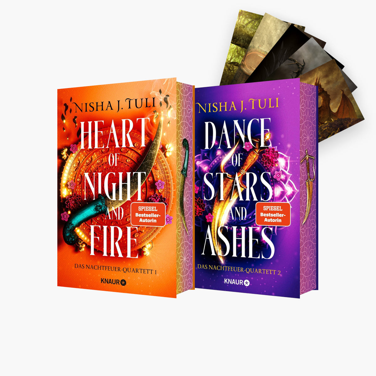 Die Nachtfeuer Quartett-Reihe von Nisha J. Tuli - Farbschnitt-Edition Band 1-2 bei Buchserien.de mit exklusivem Postkartenset