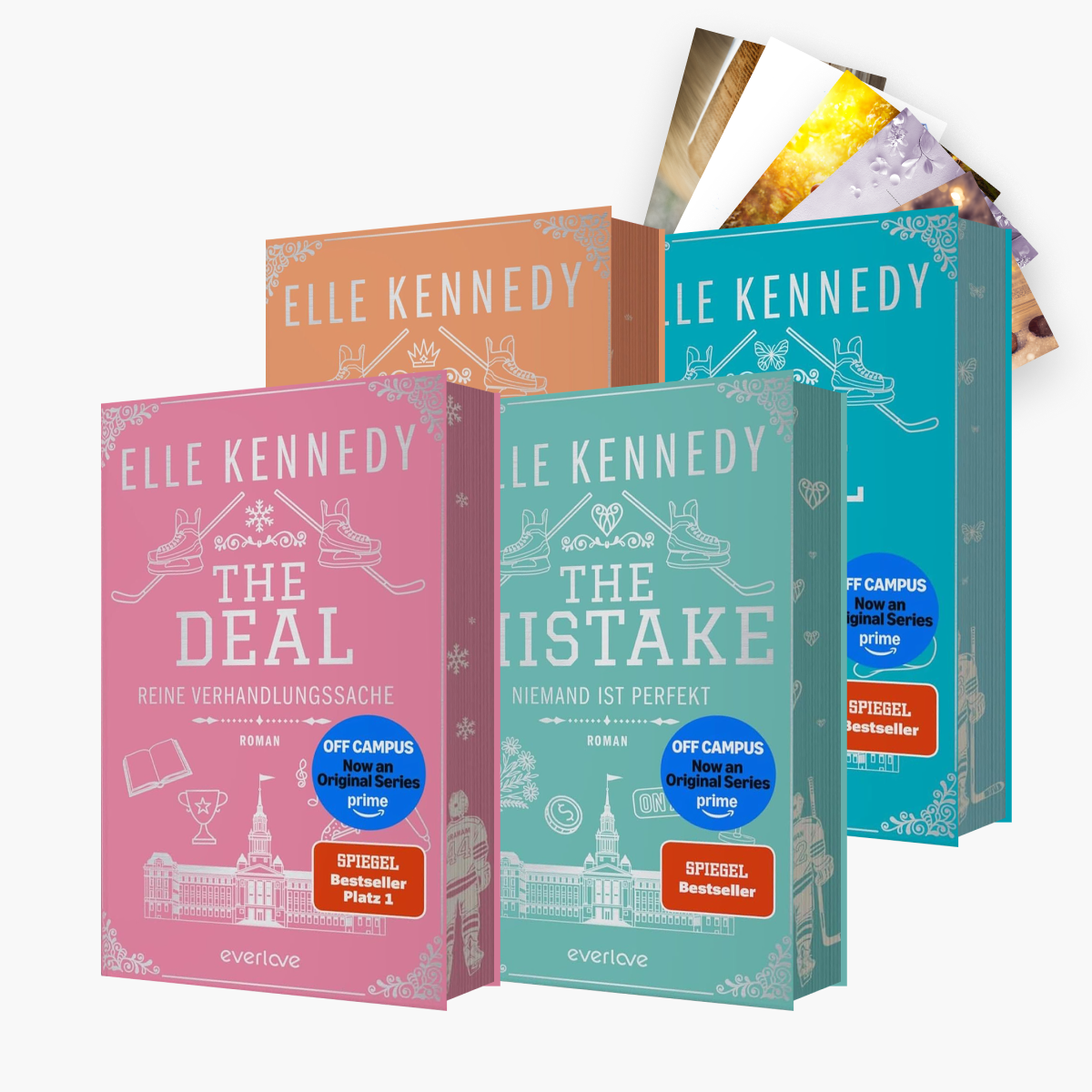 Die Off-Campus-Reihe Special Edition von Elle Kennedy mit vier Bänden und Postkarten-Set.
