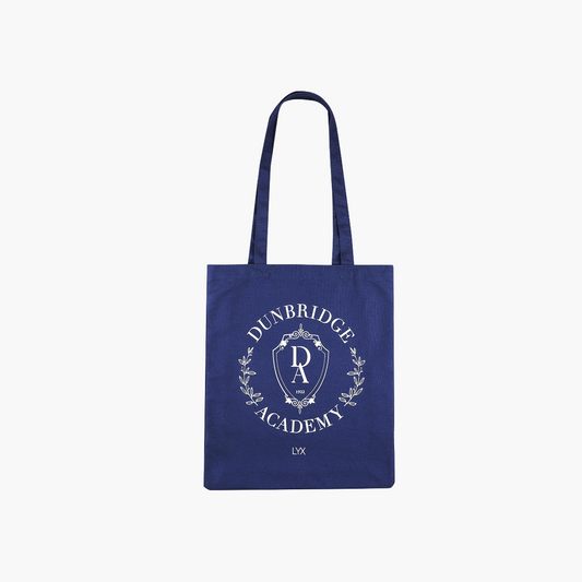 Stoffbeutel zur Dunbridge Academy-Reihe mit Logo-Motiv in Blau bei Buchserien.de