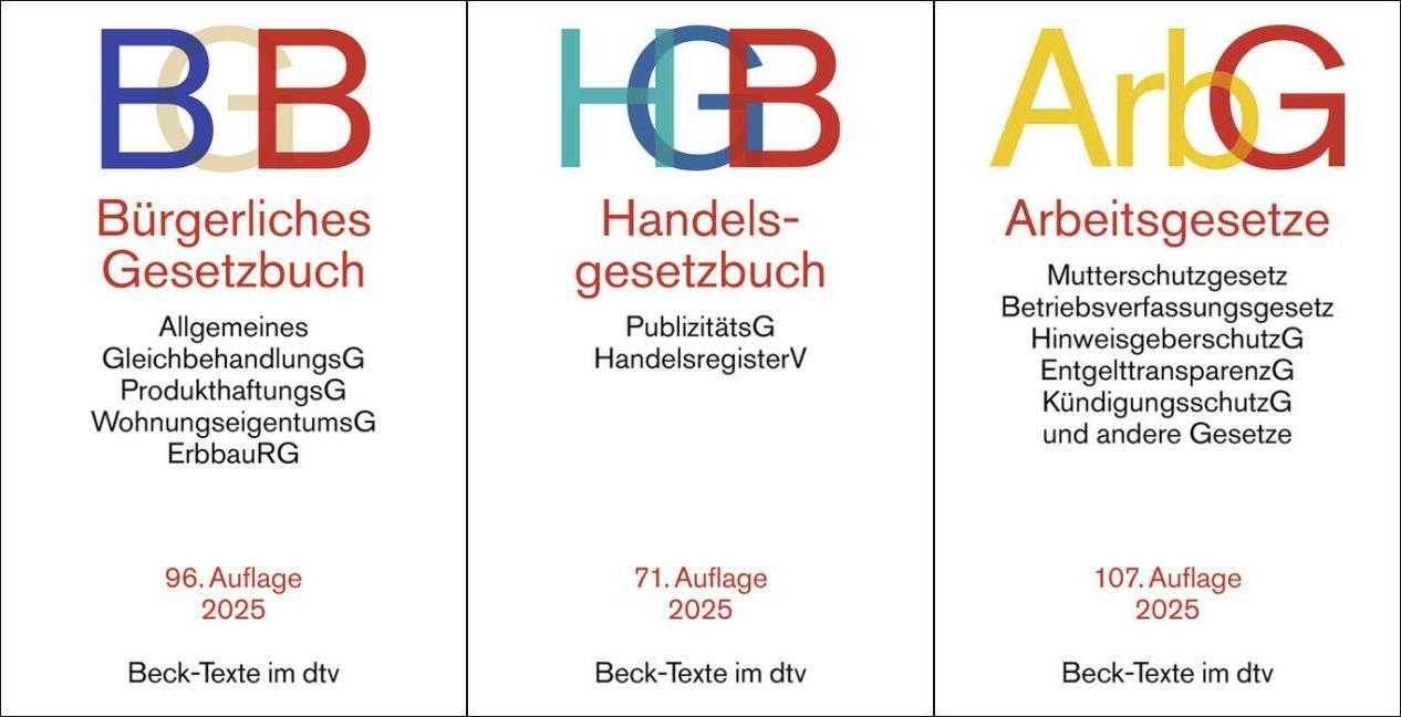 BGB + HGB + ArbG in der je aktuellen Auflagen im Set + exklusive Sticky Notes
